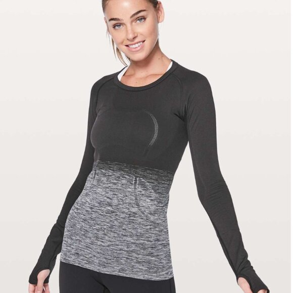 Lululemon women’s Swiftly Tech Long Sleeve Crew Black And Grey Ombre Size 4 - Picture 1 of 3